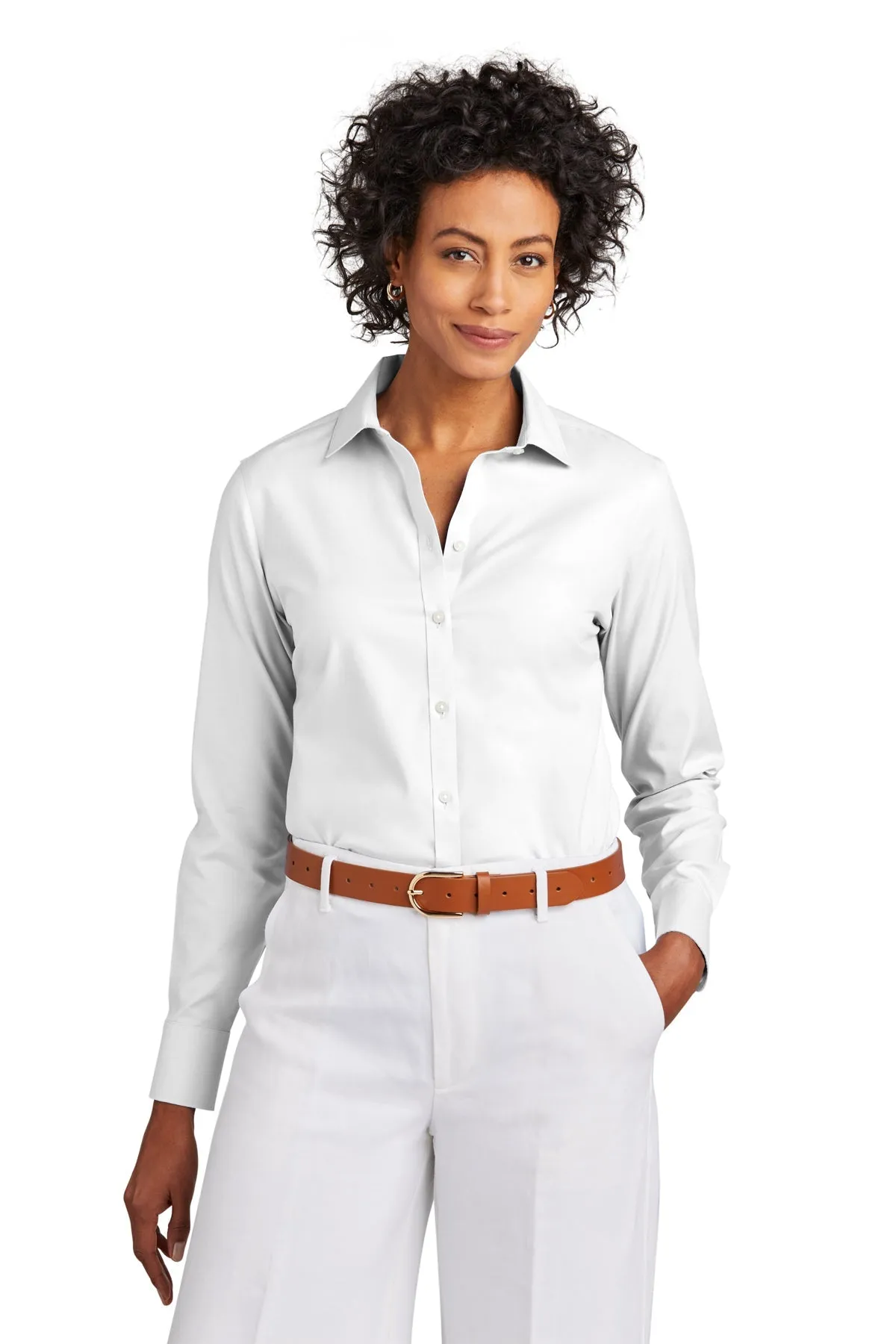 Brooks Brothers Womens Wrinkle-Free Stretch Pinpoint Shirt, White