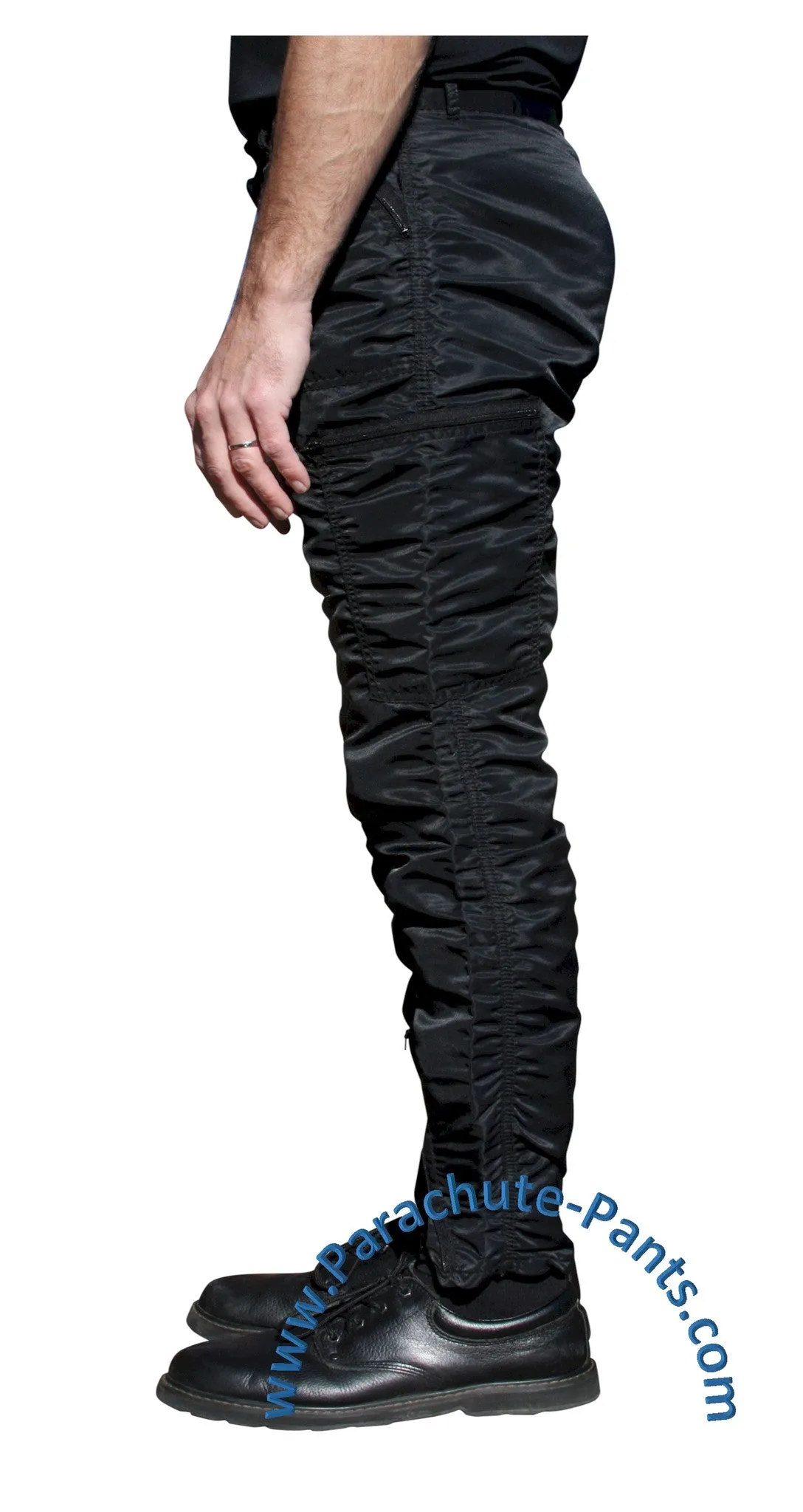 Bugle Boy Black Vintage Nylon Parachute Pants with Black Zippers