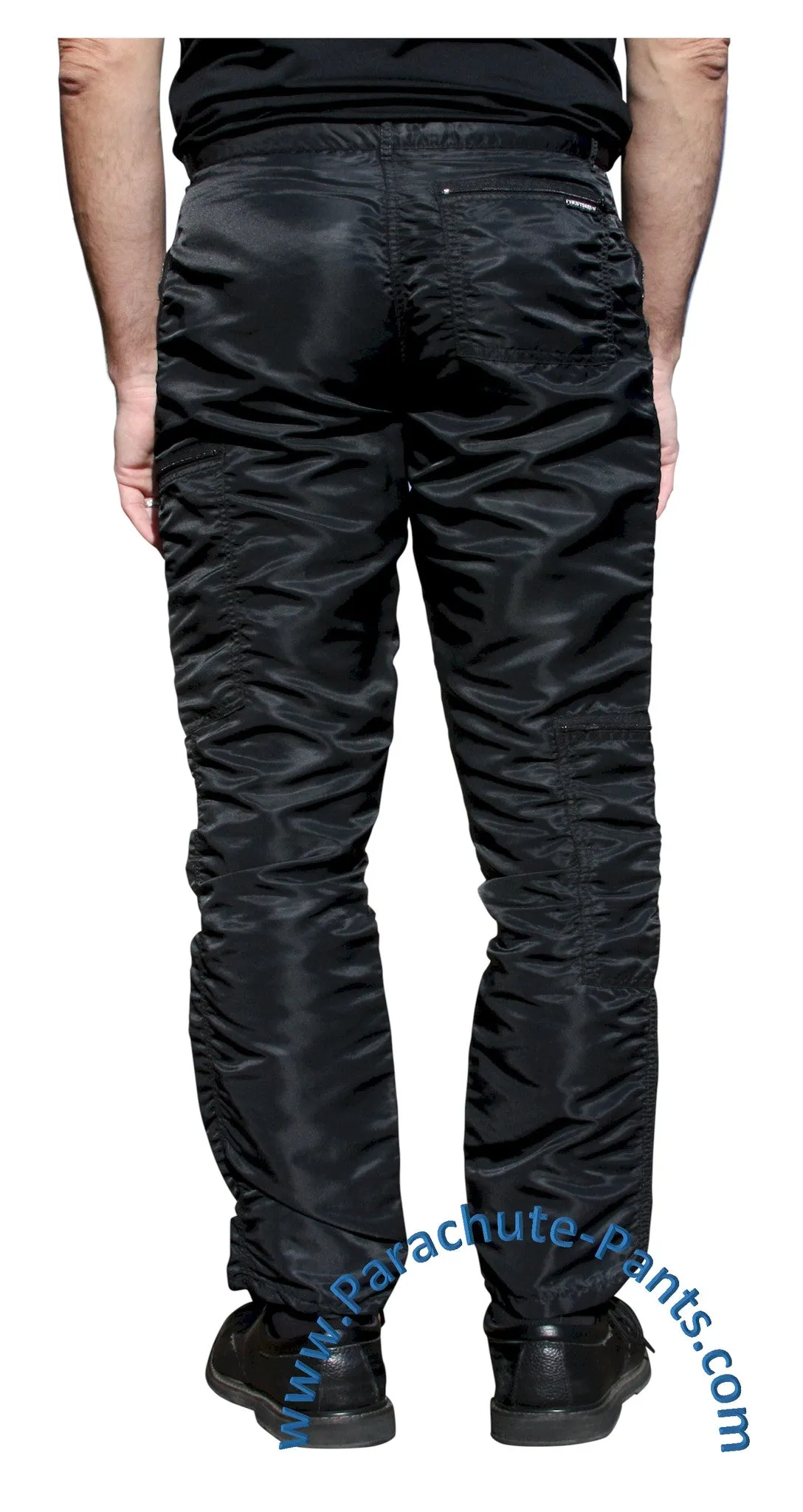 Bugle Boy Black Vintage Nylon Parachute Pants with Black Zippers