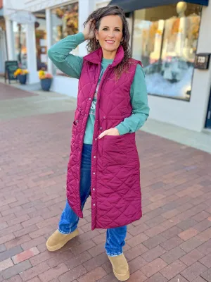 Burgundy Puffer Duster Vest