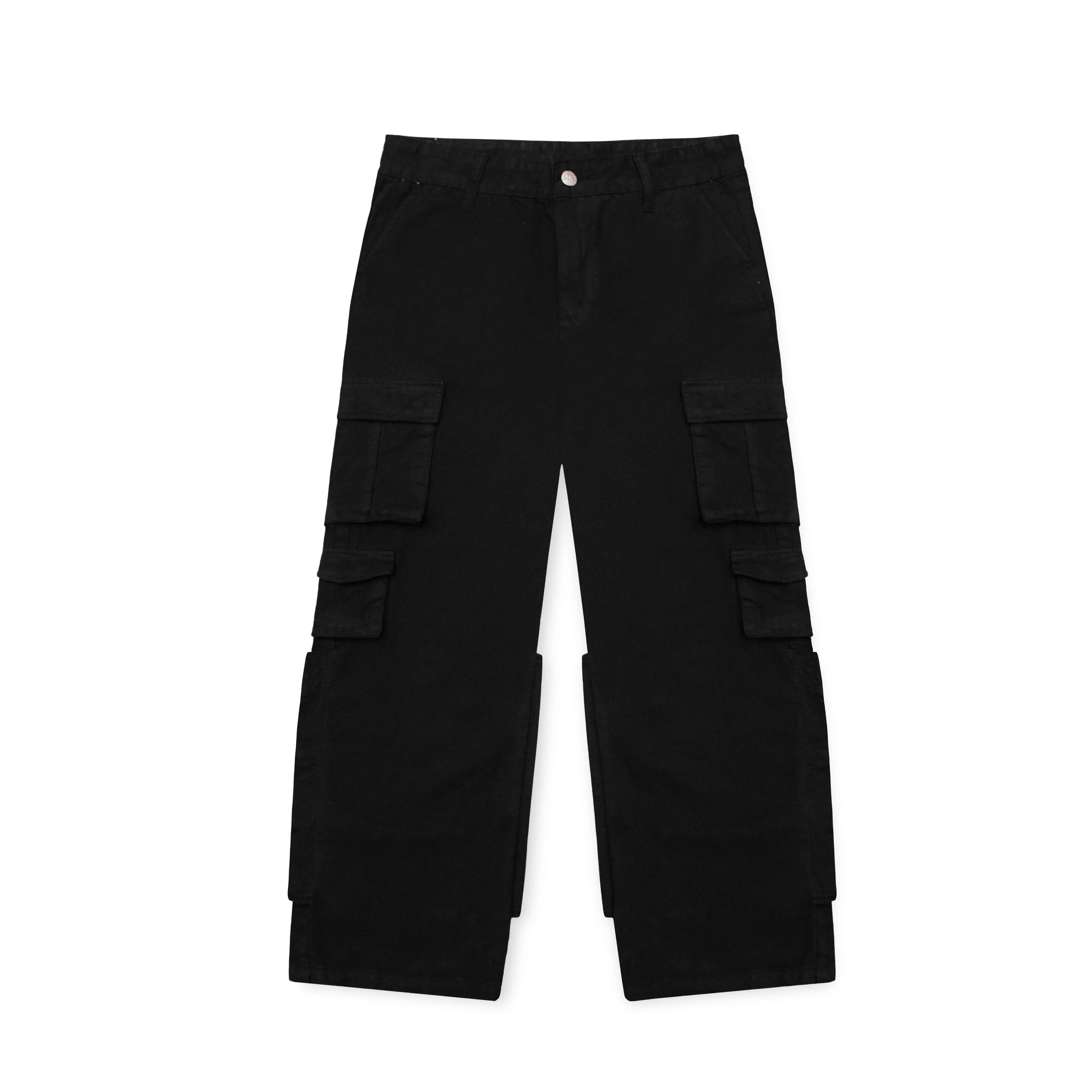 BUTTON CARGO PANTS - BLACK