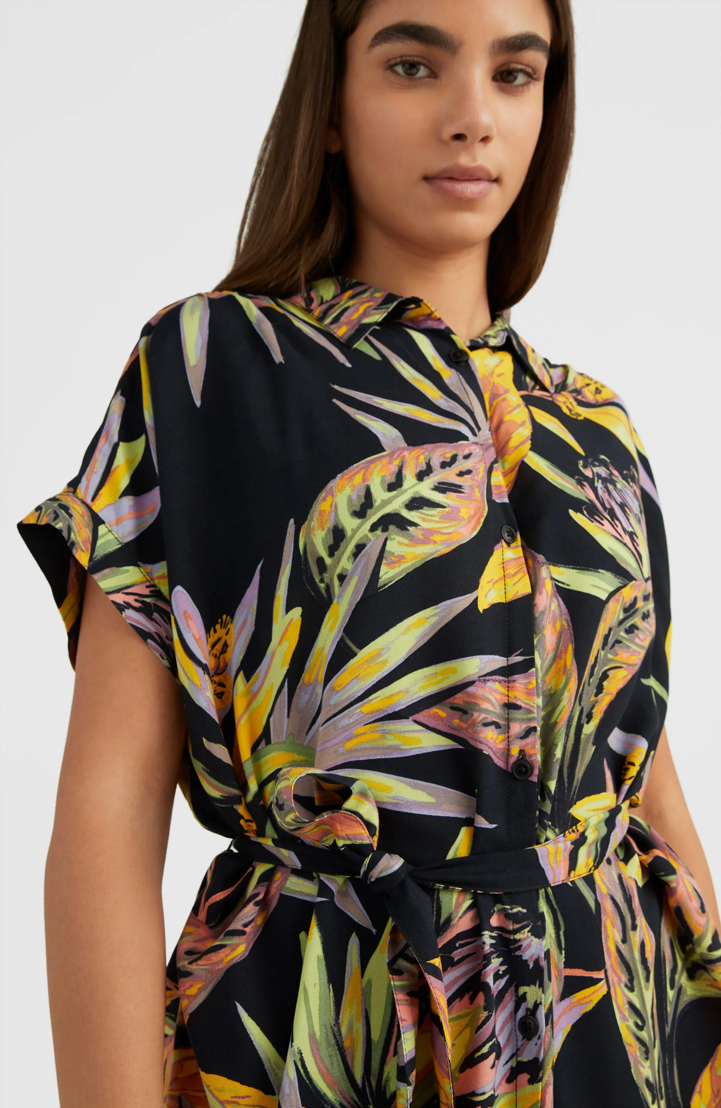 Cali Beach Shirt Dress | Black Tropical Flower