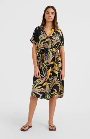 Cali Beach Shirt Dress | Black Tropical Flower