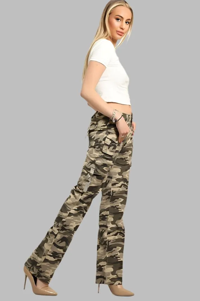 Camouflage Print Denim Cargo Trousers