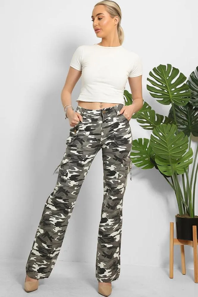 Camouflage Print Denim Cargo Trousers