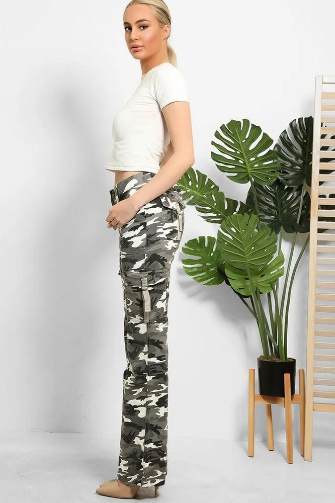 Camouflage Print Denim Cargo Trousers