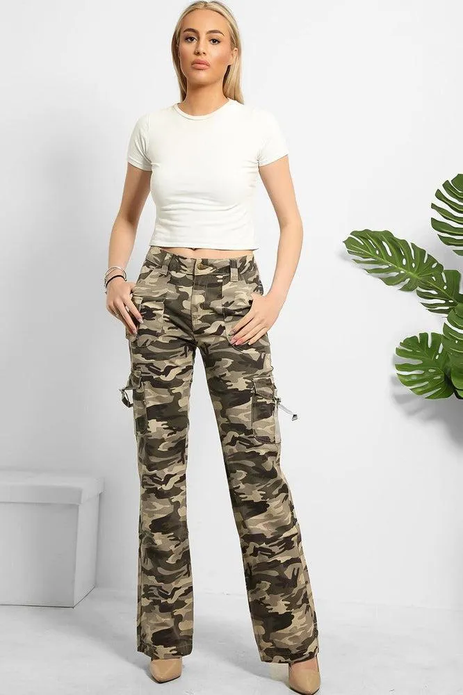 Camouflage Print Denim Cargo Trousers