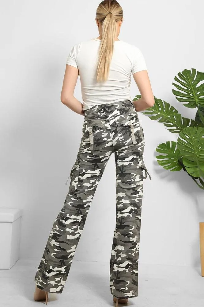 Camouflage Print Denim Cargo Trousers