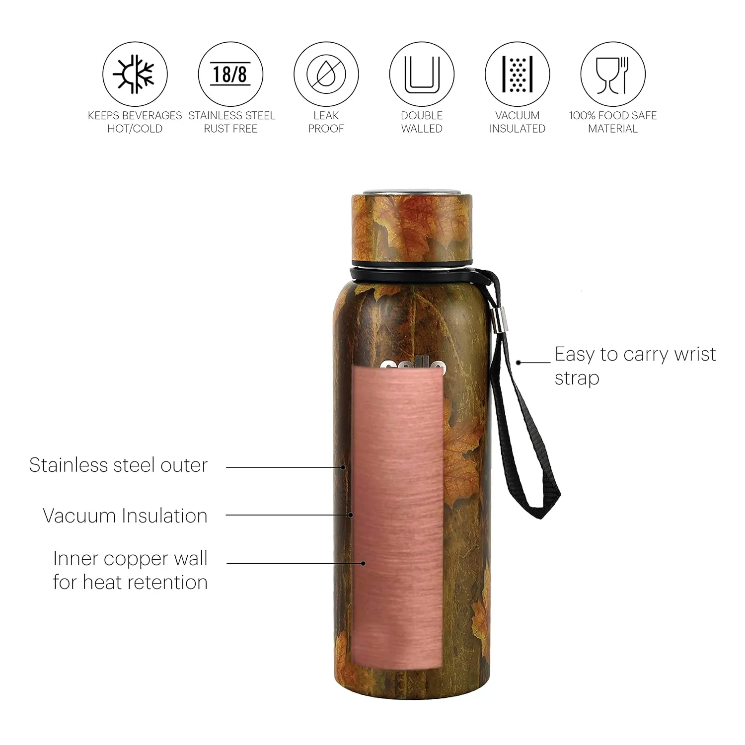 Cello Duro Tuff Steel Series- Duro Deezee Kent Double Walled Stainless Steel Water Bottle with Durable DTP Coating, 550ml