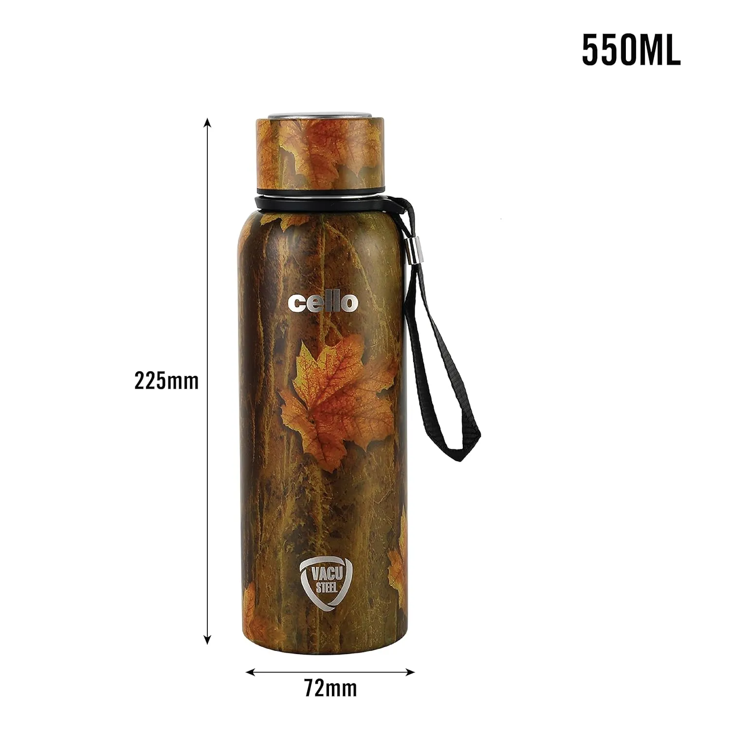 Cello Duro Tuff Steel Series- Duro Deezee Kent Double Walled Stainless Steel Water Bottle with Durable DTP Coating, 550ml