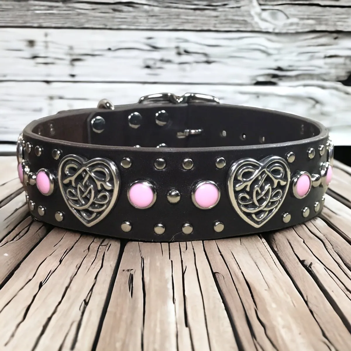 Celtic  Heart Single Layer Leather Dog Collar