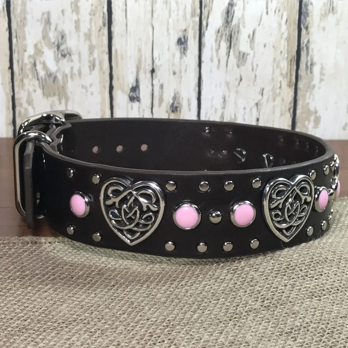 Celtic  Heart Single Layer Leather Dog Collar