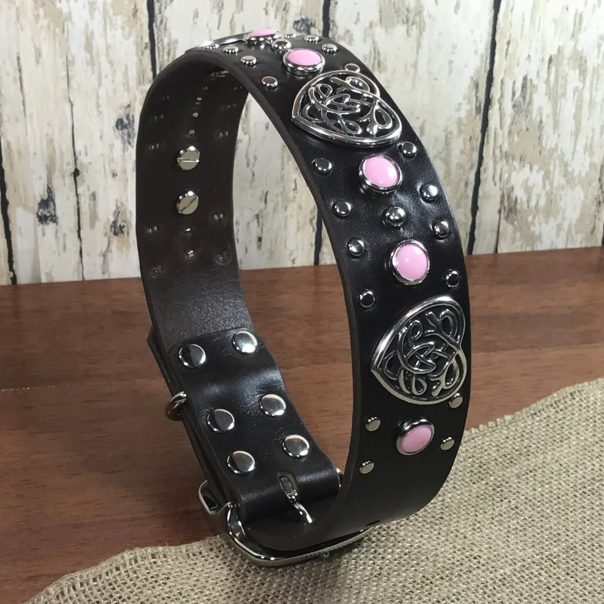 Celtic  Heart Single Layer Leather Dog Collar