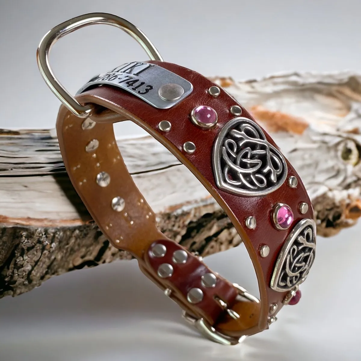 Celtic  Heart Single Layer Leather Dog Collar