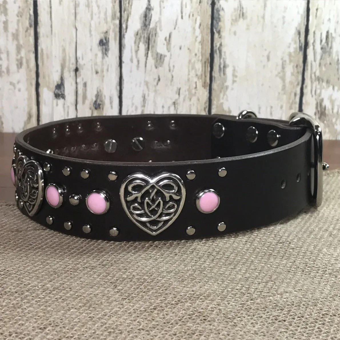 Celtic  Heart Single Layer Leather Dog Collar