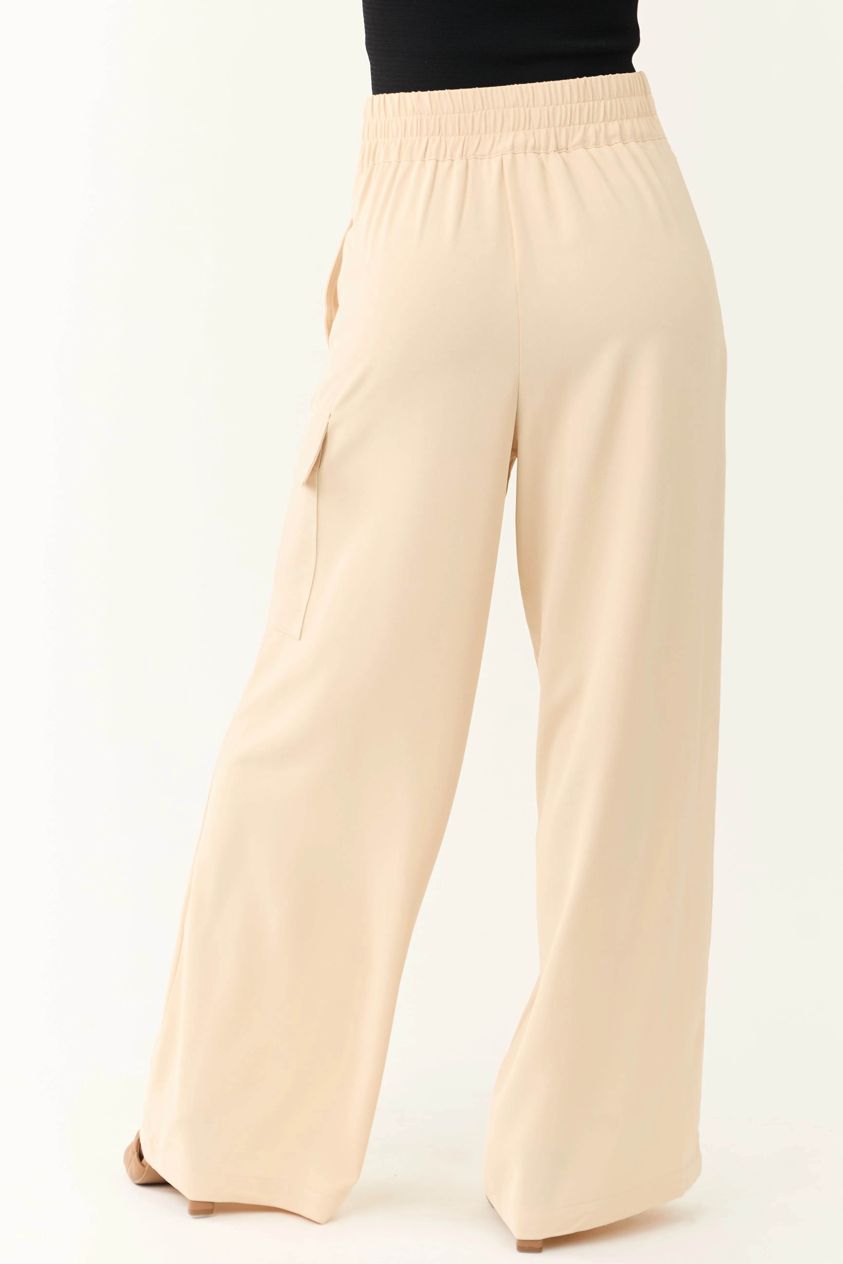 Champagne Belted High Waist Wide Leg Pants