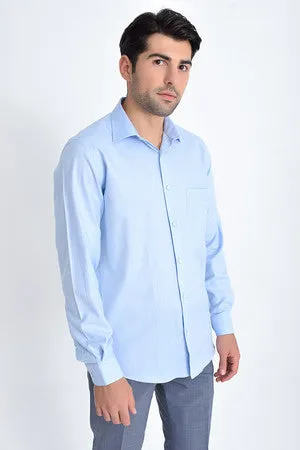 Classic Fit Long Sleeve Plain Cotton Blue Dress Shirt