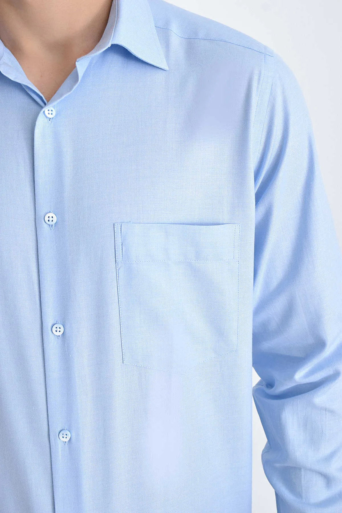 Classic Fit Long Sleeve Plain Cotton Blue Dress Shirt