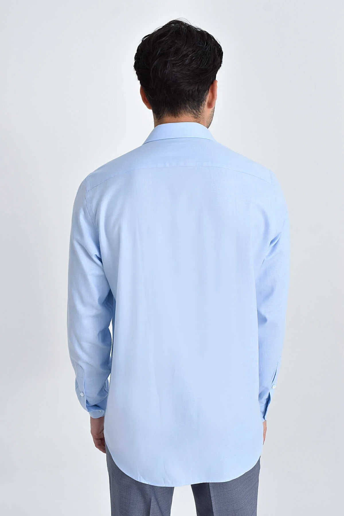 Classic Fit Long Sleeve Plain Cotton Blue Dress Shirt