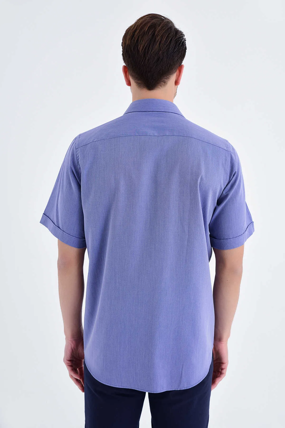 Classic Fit Short Sleeve Cotton Blue Dress Shirt