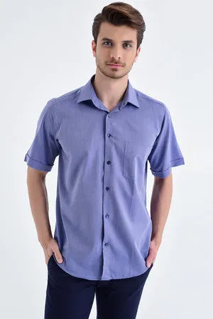 Classic Fit Short Sleeve Cotton Blue Dress Shirt