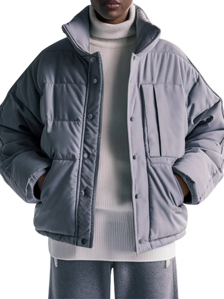 Classic Gray Quilted Puffer Jacket For Men