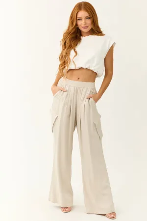 Cloud Wide Leg Smocked Waist Cargo Pants