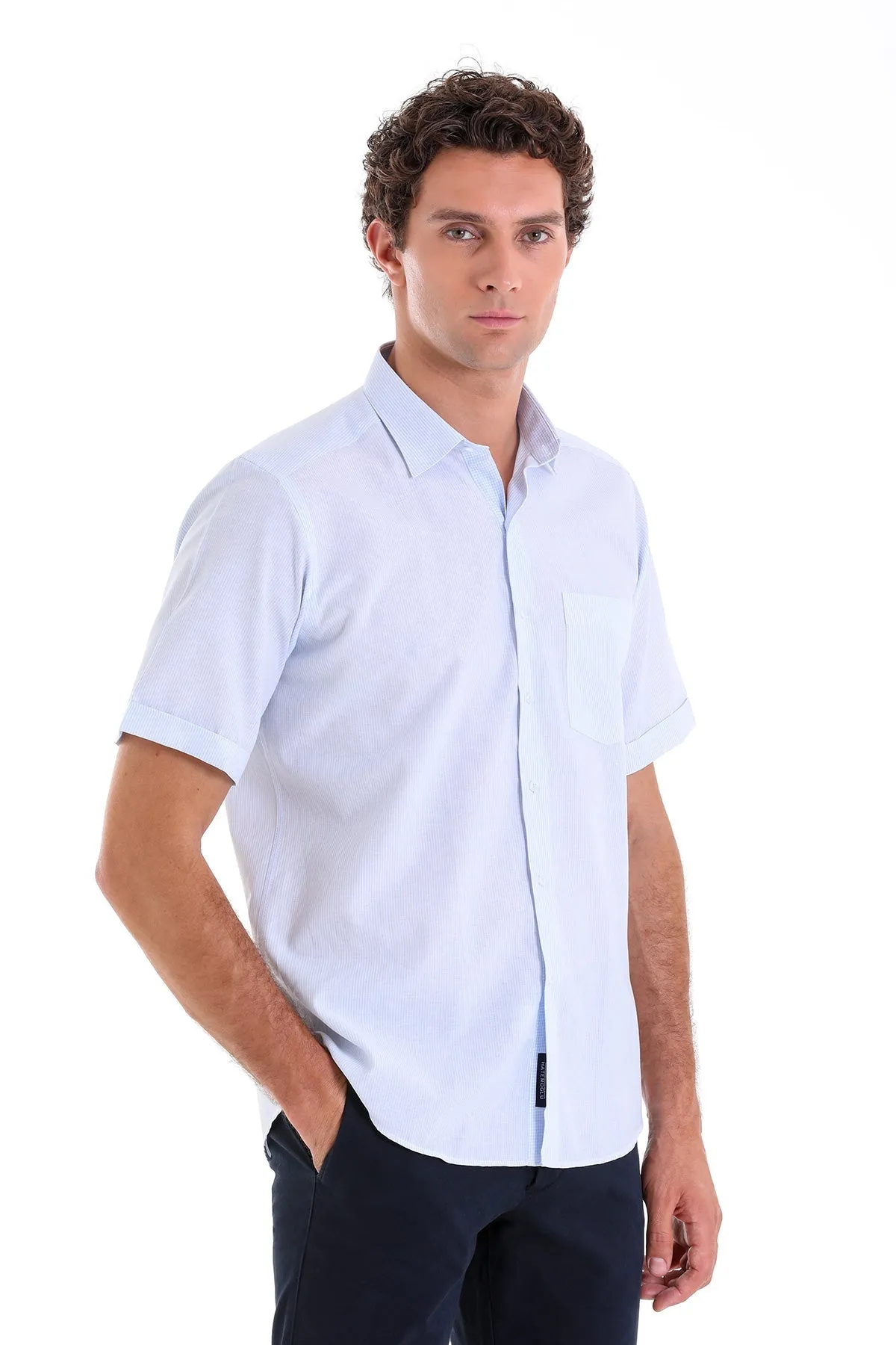 Comfort Fit Striped Cotton Blend Light Blue Dress Shirt