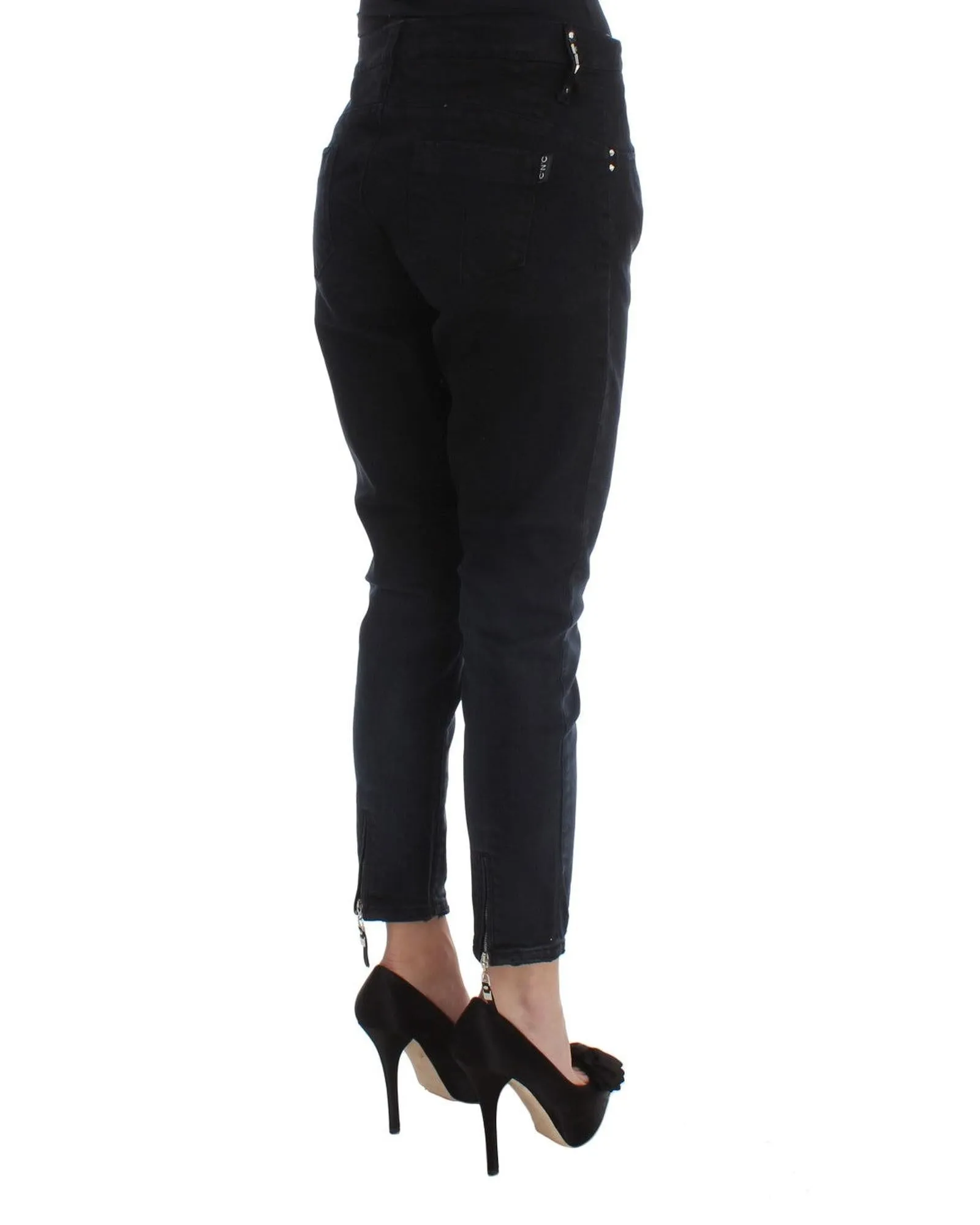 Costume National Womens High Waist Button Fly Straight Leg Jeans Black