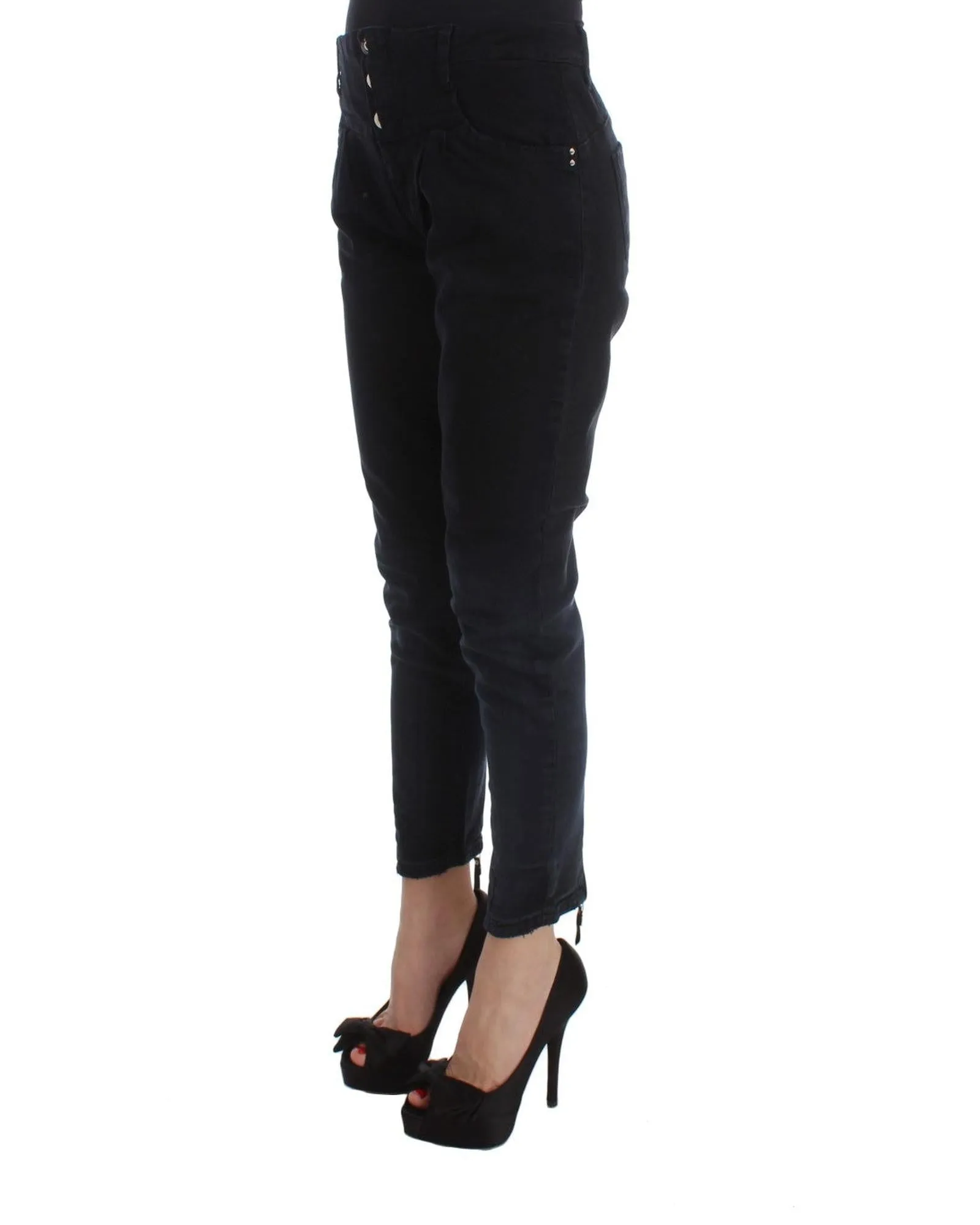 Costume National Womens High Waist Button Fly Straight Leg Jeans Black