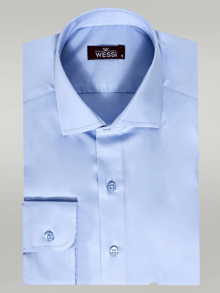 Cotton Satin Sky Blue Men Shirt - Wessi