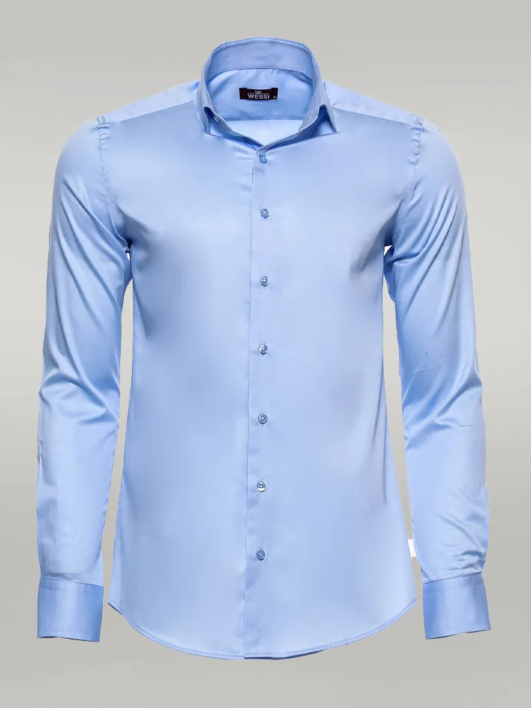 Cotton Satin Sky Blue Men Shirt - Wessi