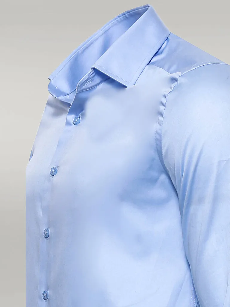 Cotton Satin Sky Blue Men Shirt - Wessi