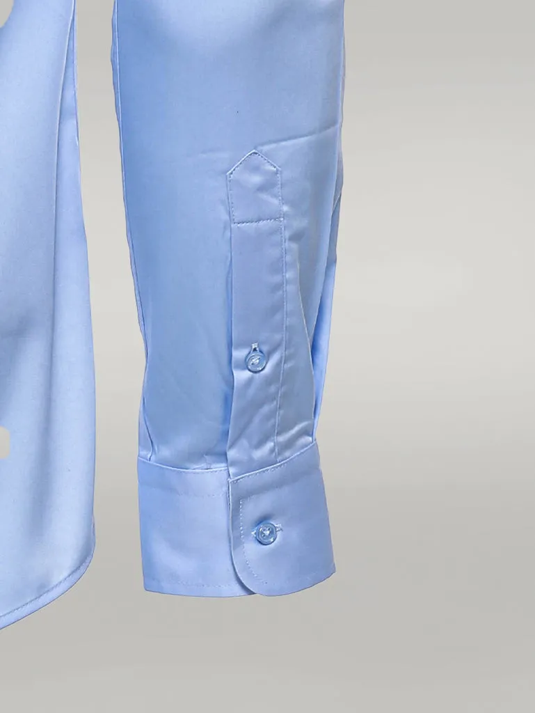 Cotton Satin Sky Blue Men Shirt - Wessi