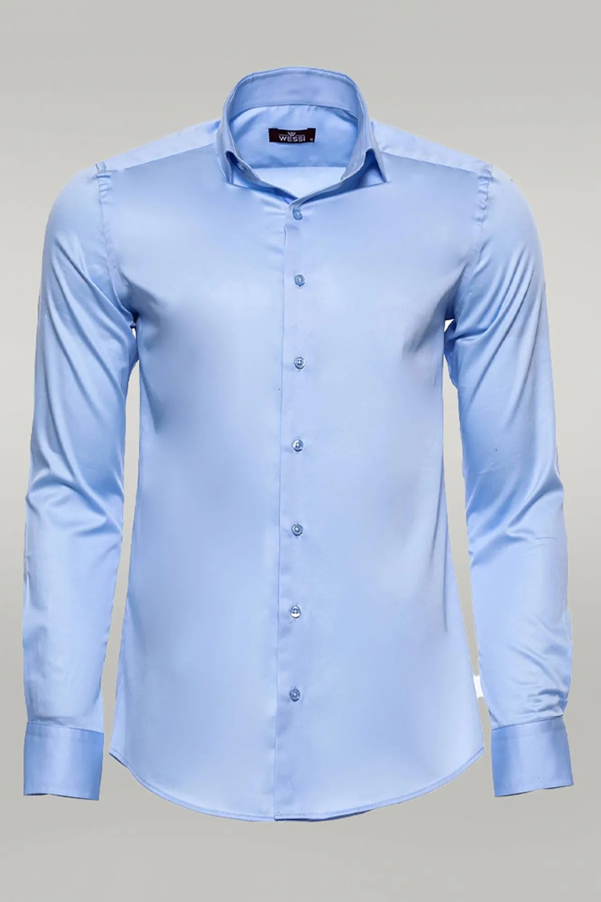 Cotton Satin Sky Blue Men Shirt - Wessi