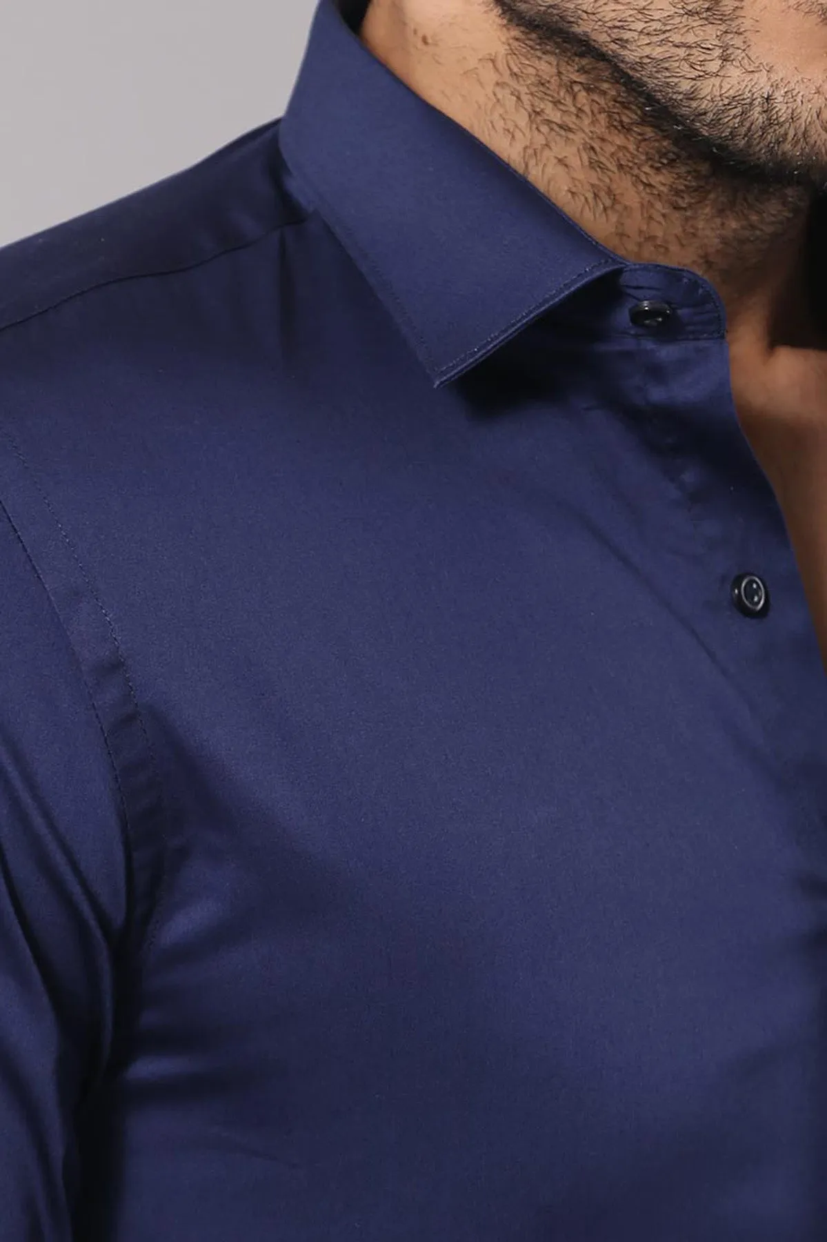 Cotton Satin Slim Fit Navy Blue Men Shirt - Wessi