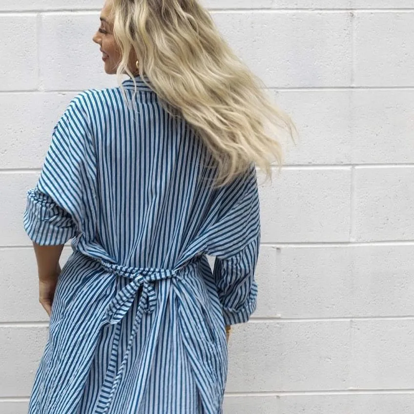 Cotton Shirt Dress – Blue & White