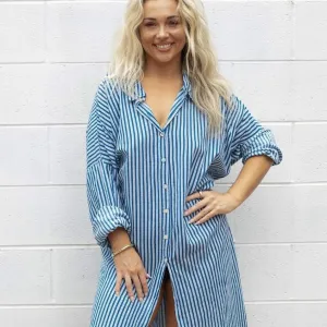 Cotton Shirt Dress – Blue & White