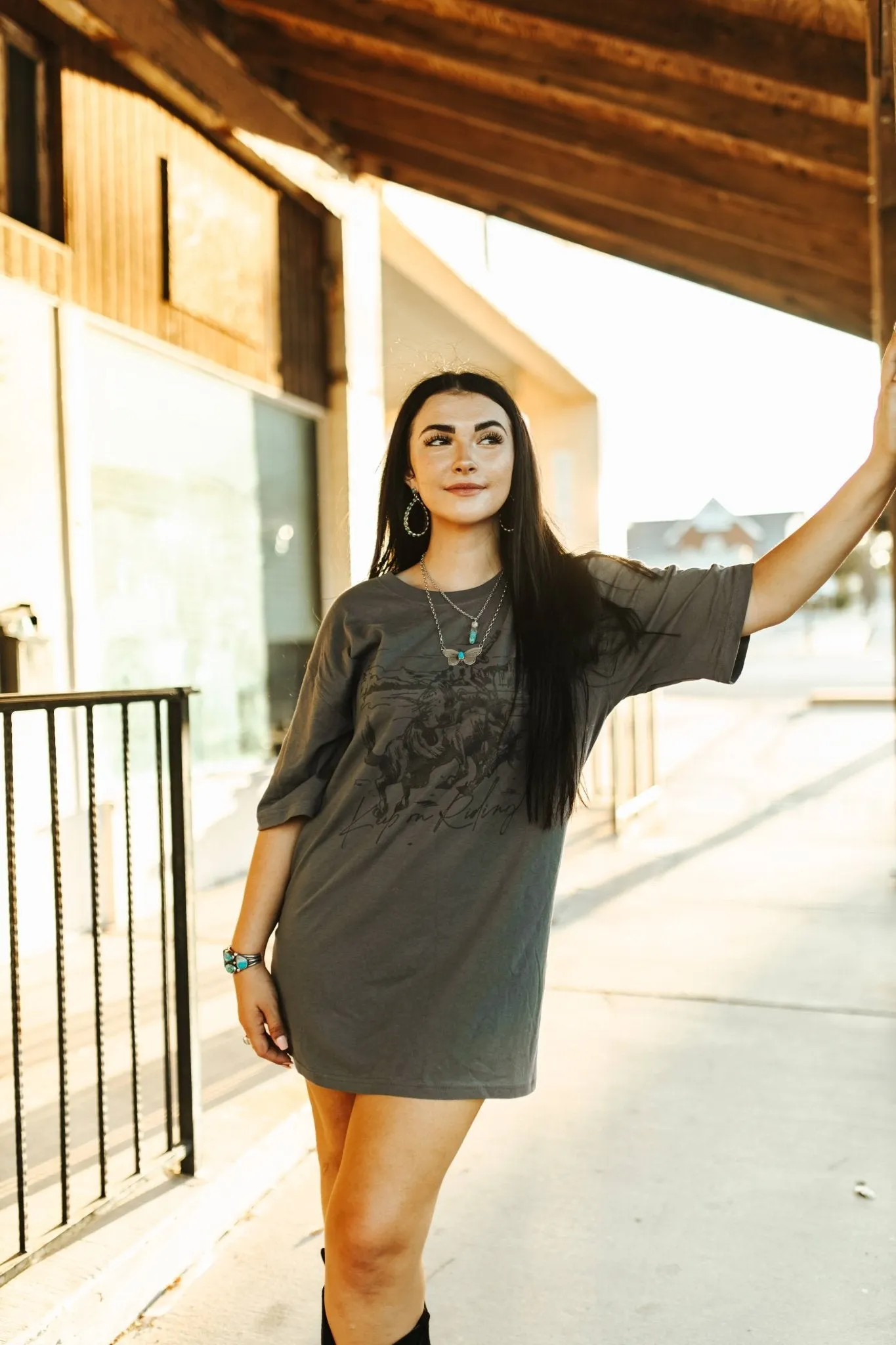 Cowboy Rodeo Oversized Graphic T-Shirt Dress