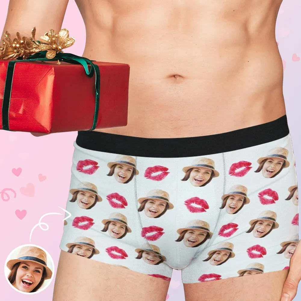 Custom Face Boxer Briefs Red Lip Personalized Face Undies for Men Put your Face on Underwear For Valentine's Day Gift