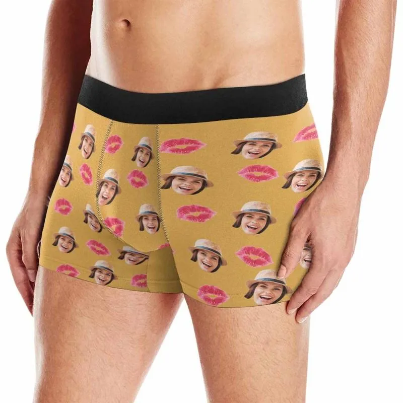 Custom Face Boxer Briefs Red Lip Personalized Face Undies for Men Put your Face on Underwear For Valentine's Day Gift