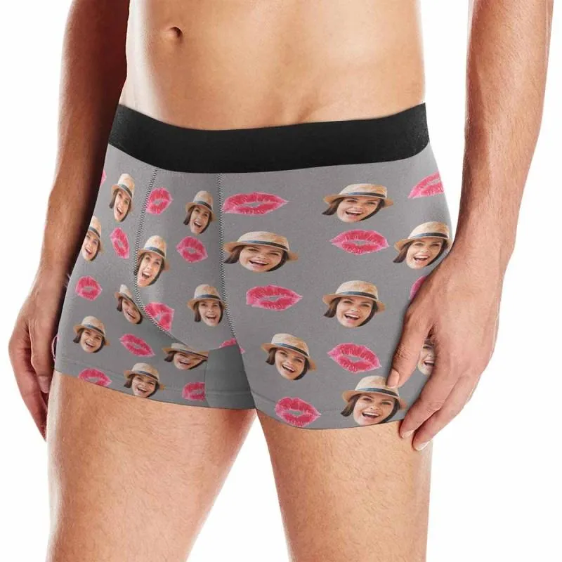 Custom Face Boxer Briefs Red Lip Personalized Face Undies for Men Put your Face on Underwear For Valentine's Day Gift