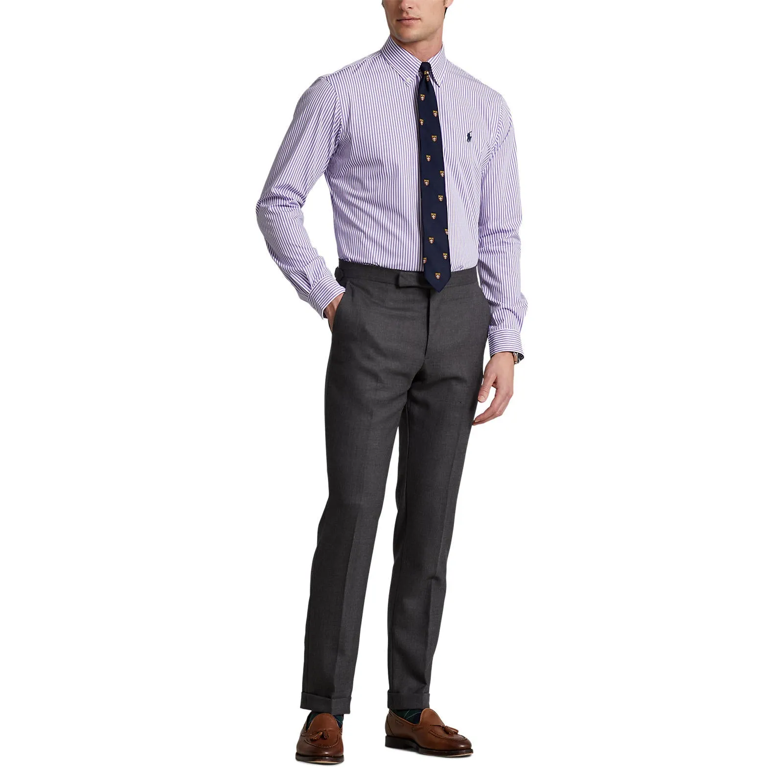 Custom Fit Striped Stretch Poplin Shirt - Stripe - Lavender & White