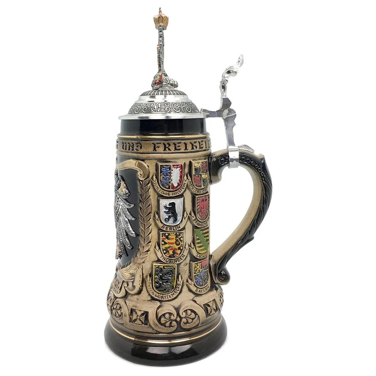 Deutschland Eagle Lid & Medallion .5L German Beer Stein