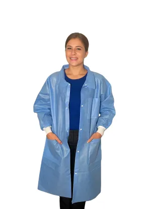 Disposable Lab Coat | Knee-Length, Knit Cuffs  |  Traditional / Knit Collar (30/box)