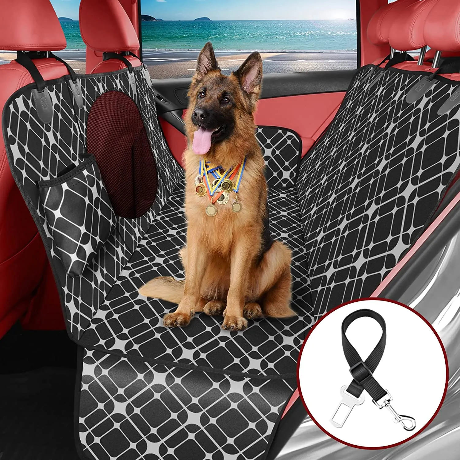 Dog Car Seat Cover for Back Seat, Multifunctional Dog Seat Cover for SUV, Car Pet Seat Cover, 100% Scratchproof&Waterproof Dog Hammock for Car, Car Seat Protector for Dogs with Mesh Window