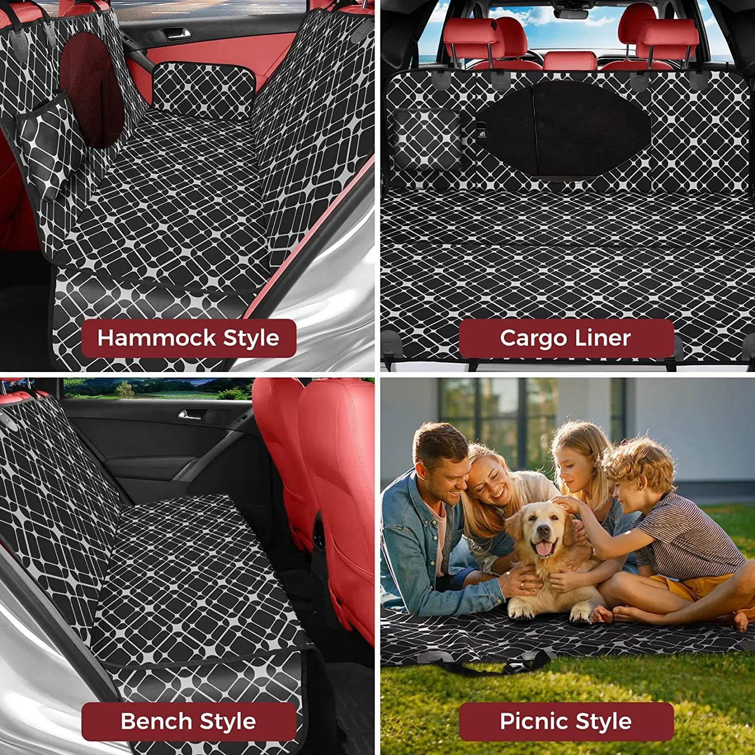 Dog Car Seat Cover for Back Seat, Multifunctional Dog Seat Cover for SUV, Car Pet Seat Cover, 100% Scratchproof&Waterproof Dog Hammock for Car, Car Seat Protector for Dogs with Mesh Window