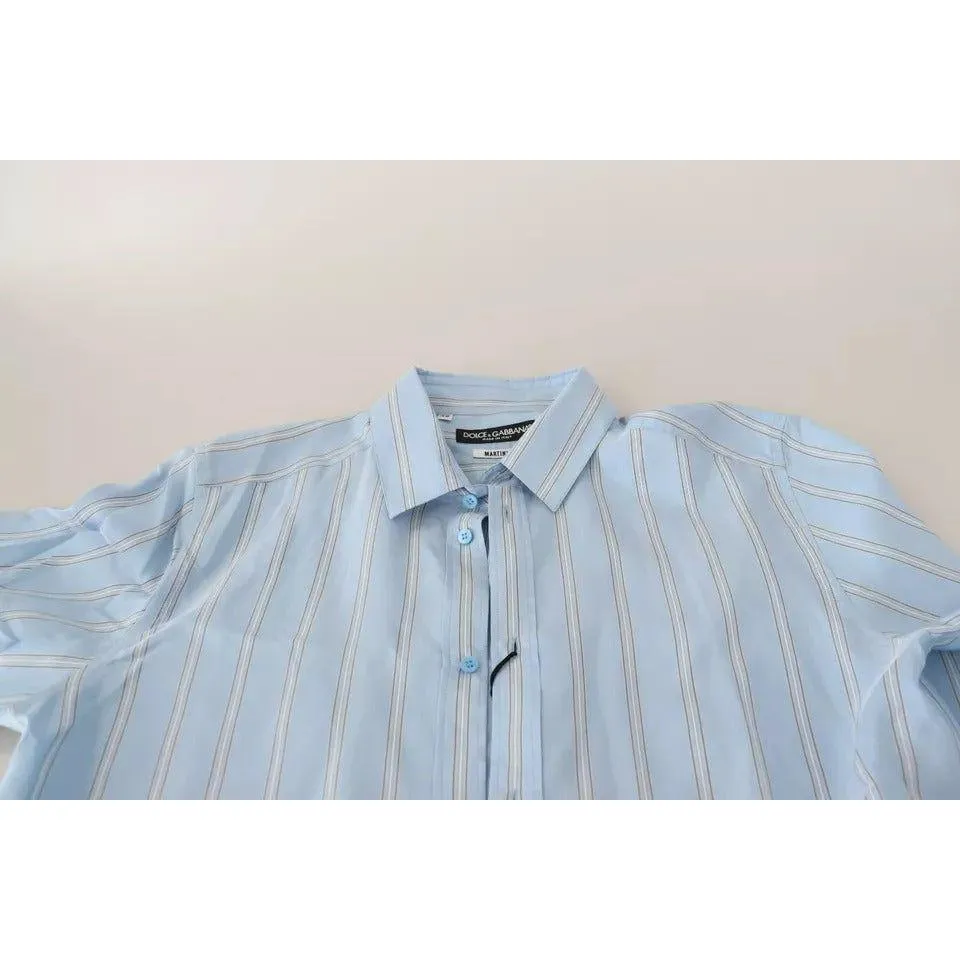 Dolce & Gabbana Blue Striped Silk Formal Dress MARTINI Shirt