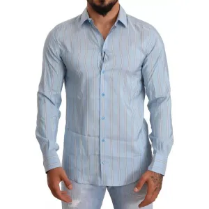 Dolce & Gabbana Blue Striped Silk Formal Dress MARTINI Shirt