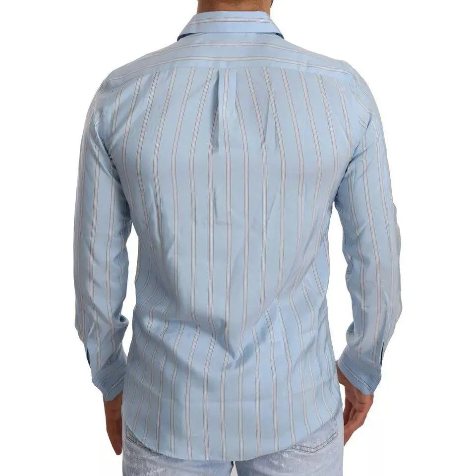 Dolce & Gabbana Blue Striped Silk Formal Dress MARTINI Shirt